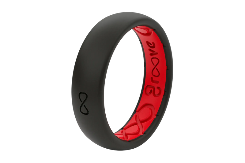 Solid Midnight Black &amp; Raspberry Red Thin Ring